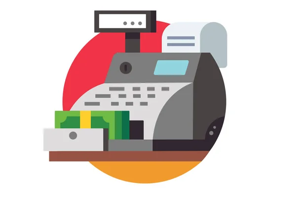 Cash register with banknotes and check — Stock Vector