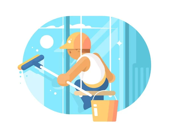 Window cleaner washes glass — Stock Vector