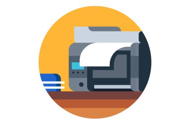 Ahşap bir masanın üzerinde belgeleri olan yazıcı