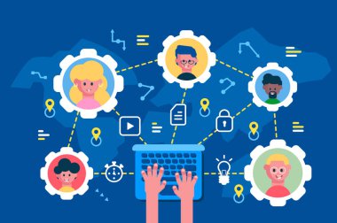 Etkili takım geliştirme vektör illüstrasyonunun oluşturulması ve sürdürülmesi. Takım oluşturma atölyesi eğitim becerisi takım çalışması kişisel gelişim ve takım lideri becerileri düz stil konsepti geliştirmektedir.