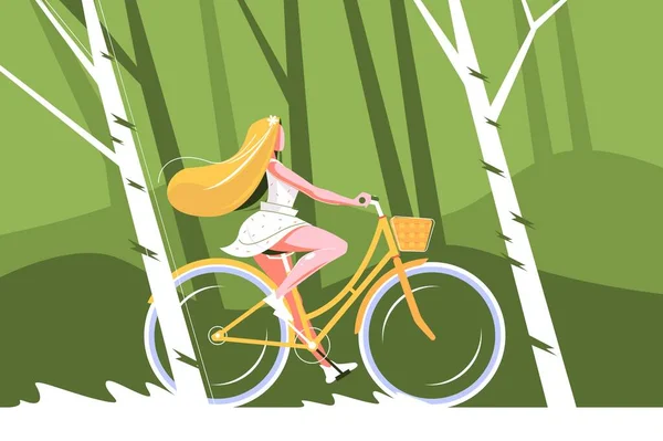 Linda chica montar en bicicleta — Vector de stock