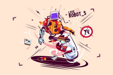 Uçan gemide komik bir bilgisayar robotu
