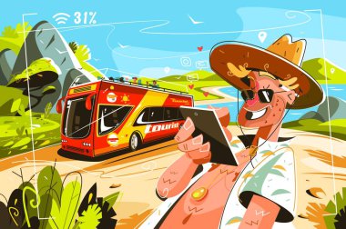 Otobüsteki neşeli turistler