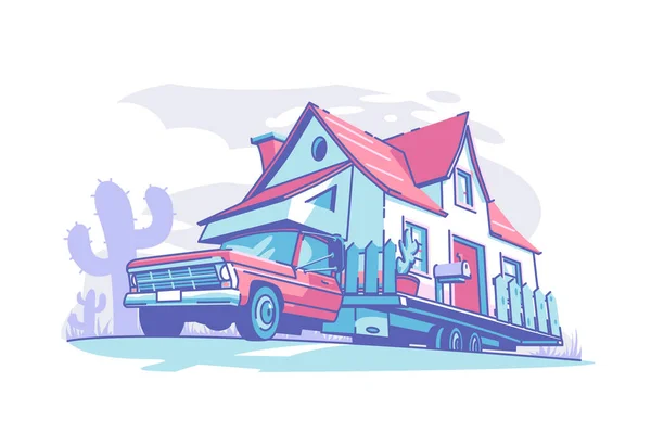 Mobile Home Building Vector Illustration Live Travel Flat Style Tourist — Stock Vector