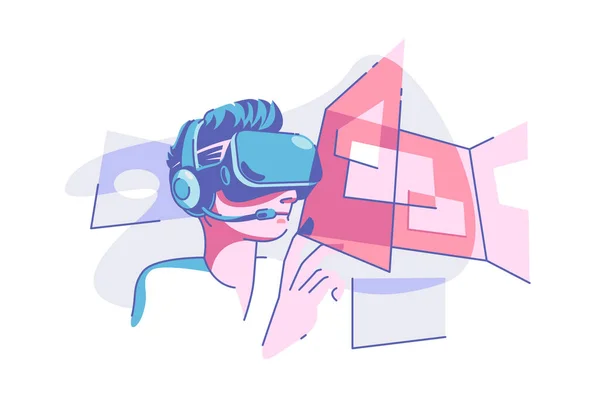 Virtual Reality Bril Vector Illustratie Persoon Met Een Bril Een — Stockvector