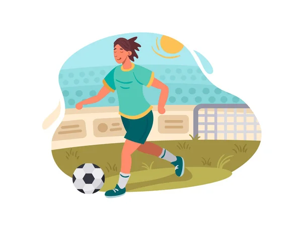Calciatore Gioca Calcio Giocatore Con Palla Sul Campo Verde Illustrazione — Vettoriale Stock