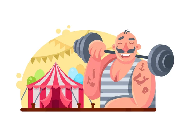 Funny Circo Levantador Pesas Hombre Con Barra Hombro Ilustración Vectorial — Vector de stock
