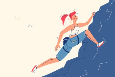 Kız yüksek dağa tırmanıyor