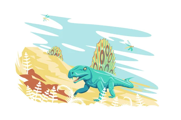 Dimetrodon dinosaurus in de natuur — Stockvector