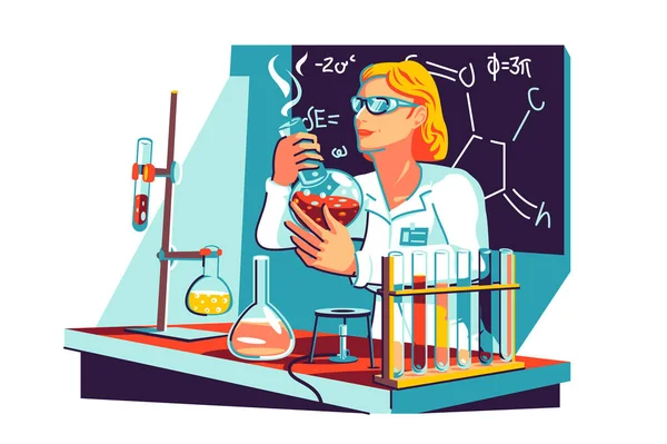 Female scientist in coat in lab — Vector de stock