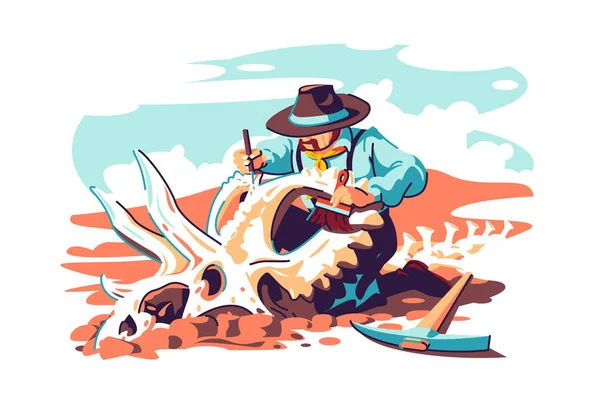 Cientista paleontólogo trabalha em escavações — Vetor de Stock