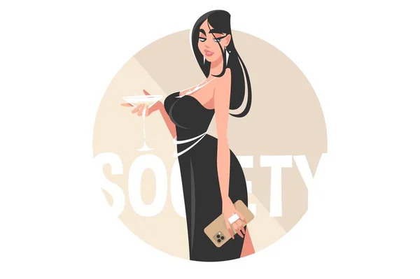 Chica en vestido de noche — Vector de stock