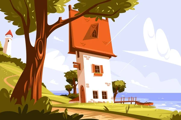 Lighthouse standing on land — Stock Vector