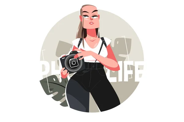 Girl luxury professional photographer — Stock Vector