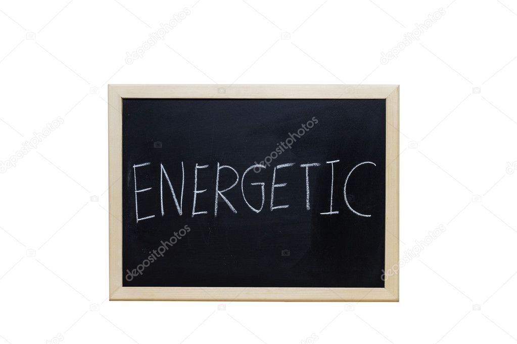 ENERGETIC written with white chalk on blackboard.