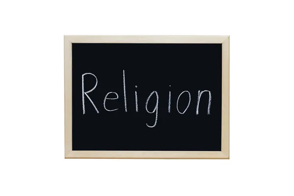 Religion mit weißer Kreide auf Tafel geschrieben. — Stockfoto