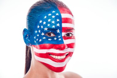 Boyalı bir Amerikan bayrağı, closeup kızla