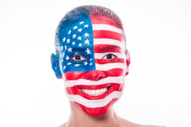 Boyalı bir Amerikan bayrağı, closeup kızla