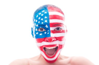 Boyalı bir Amerikan bayrağı, closeup kızla
