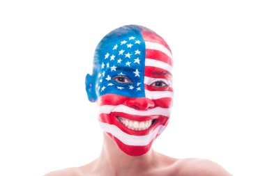 Boyalı bir Amerikan bayrağı, closeup kızla
