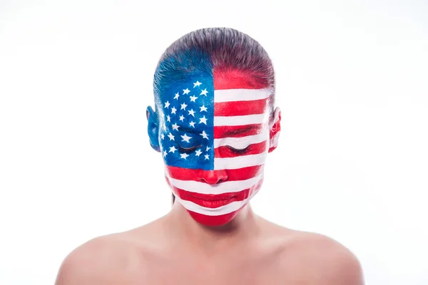 Girl with a painted American flag, closeup Stock Picture