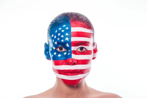 Girl with a painted American flag, closeup Stock Photo