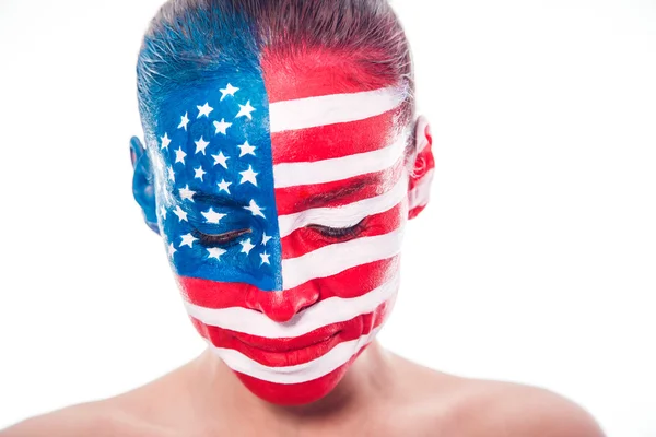 Girl with a painted American flag, closeup Stock Image