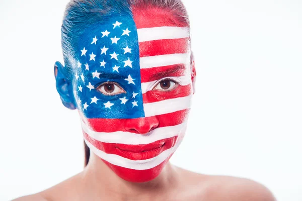 Girl with a painted American flag, closeup Stock Picture