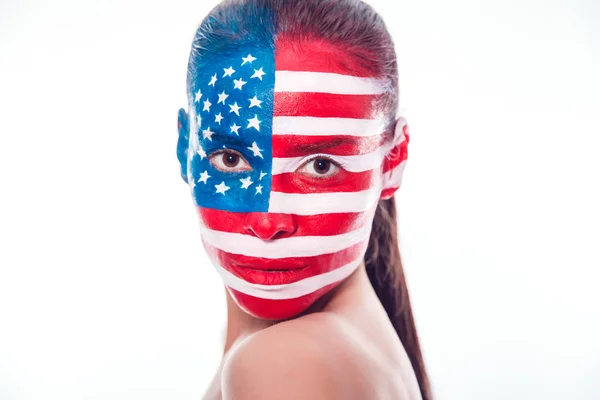 Girl with a painted American flag, closeup Royalty Free Stock Images