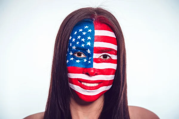 Girl with a painted American flag, closeup Stock Picture