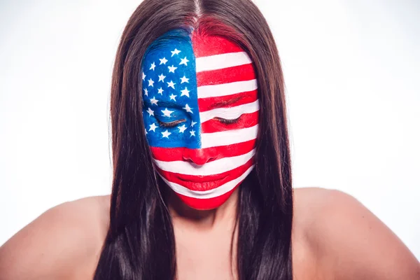 Girl with a painted American flag, closeup Stock Photo