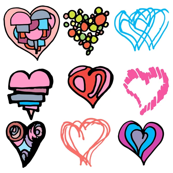 Hearts. Drawn by hand. Vector. — Stock Vector