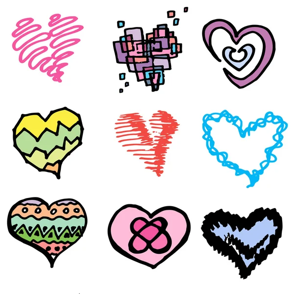 Hearts. Drawn by hand. Vector. — Stock Vector