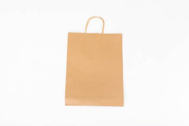 Craft bags on white background. Mock-up. Brown paper bag.