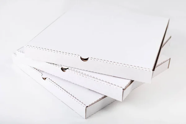 White Blank Pizza Boxes White Background Mock — Stockfoto