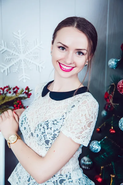 Beautiful Girl on the Background of New Year's decoration — Stock Photo, Image