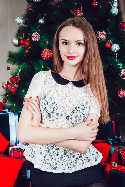 Beautiful Girl on the Background of New Year's decoration — Stock Photo, Image