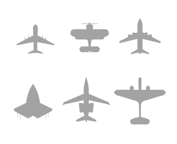 Plano símbolo avión icono conjunto avión signo vuelo transporte colección vector ilustración — Vector de stock