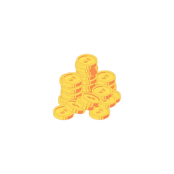 Isometric money heap. Vector illustration of golden and shining coins — Stock Vector