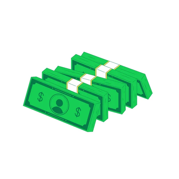 Un montón de dinero isométrico. Ilustración vectorial de la pila de billetes verdes — Vector de stock