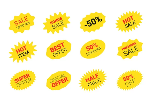 Starburst Aufkleber Set zum Promo-Verkauf. Vector Badge Form mit Schildern Design - Stern und Oval Preisangebot Promotion — Stockvektor