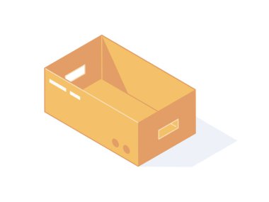Depo ve teslimat konsepti için karton izometrik kutuyu aç.