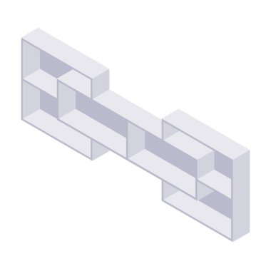 Kitaplık izometrik - ev ve depolama iç tasarımı kitapları için raf ve durum.