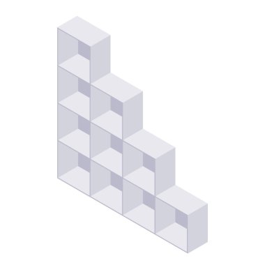 Kitaplık izometrik - ev ve depolama iç tasarımı kitapları için raf ve durum.