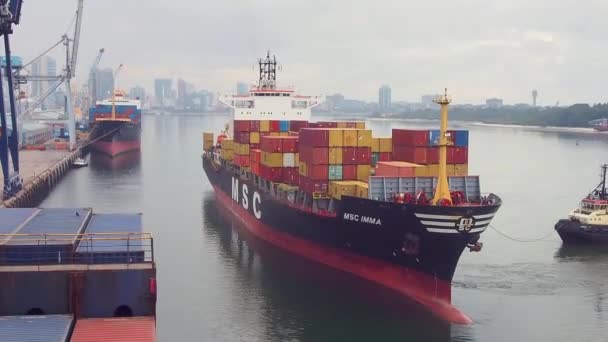 DAR ES SALAAM, TANZANIE - 17 AOÛT 2017 : Moment de l'amarrage du porte-conteneurs MSC IMMA dans le port de Dar Es Salaam. — Video