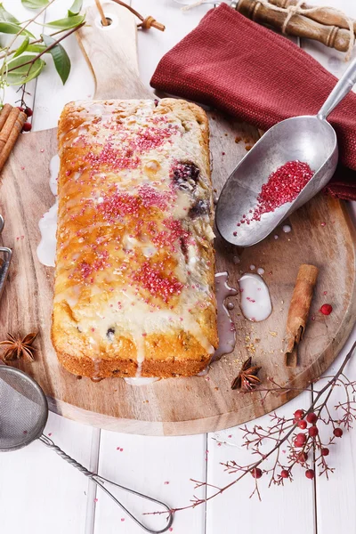 Cranberry loaf over white wooden background — Stock Photo, Image