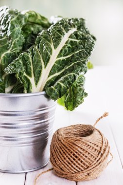 Organik silverbeet metal bir kova demet