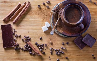 Baharatlı kahve ve baharat Üstten Görünüm 