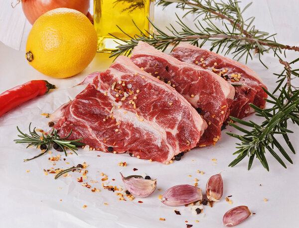 Red meat over white background