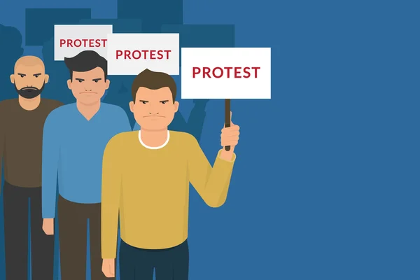 Demonstratie en protest concept menigte van boze mensen met banners — Stockvector